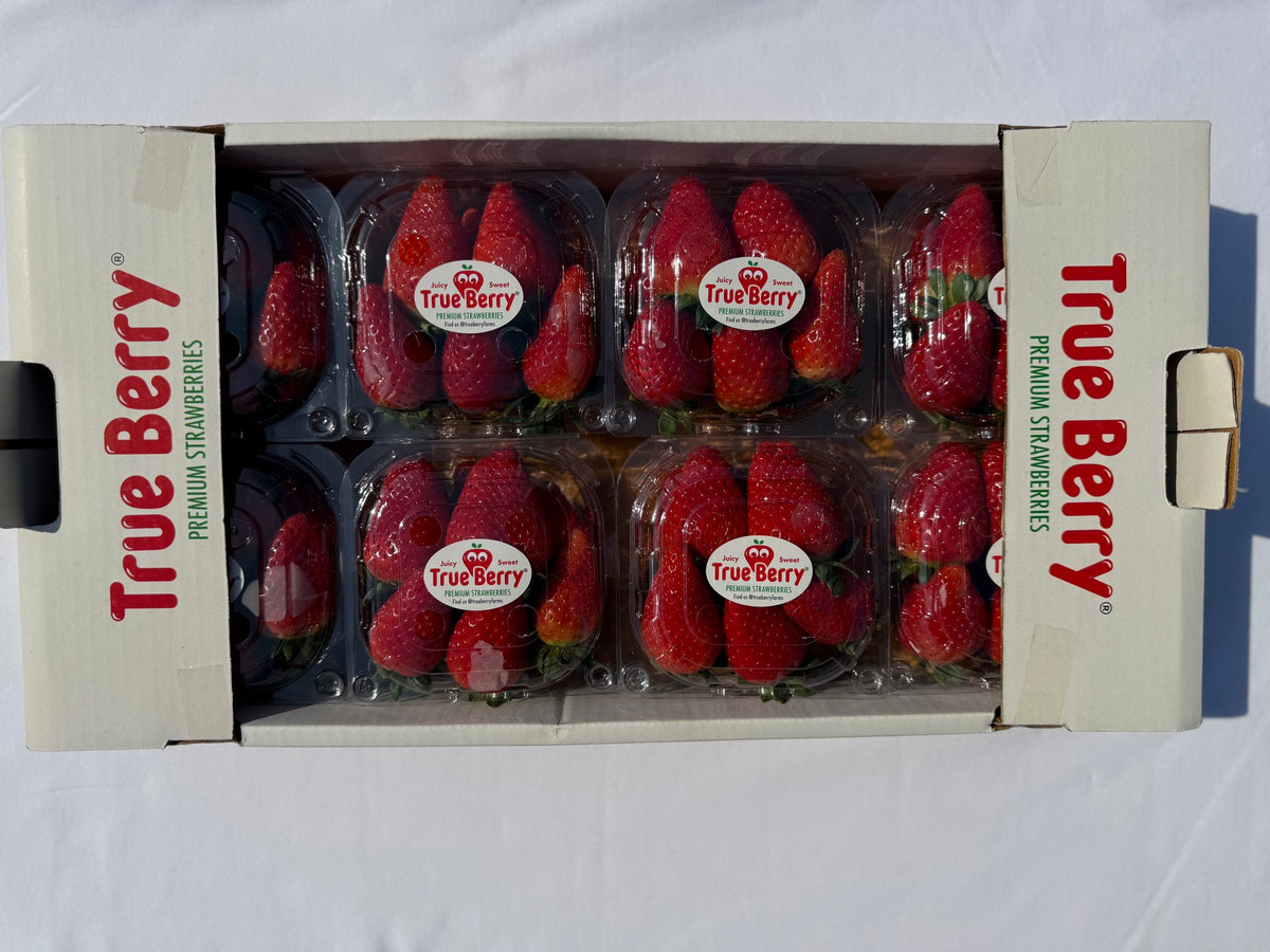 A 2 kg tray of True Berry fresh strawberry punnets